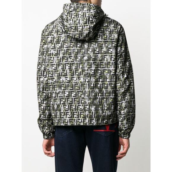 Fendi Green Black Camo Monogram FF Logo Anorak Reversible Windbreaker Jacket 48 - Picture 7 of 13